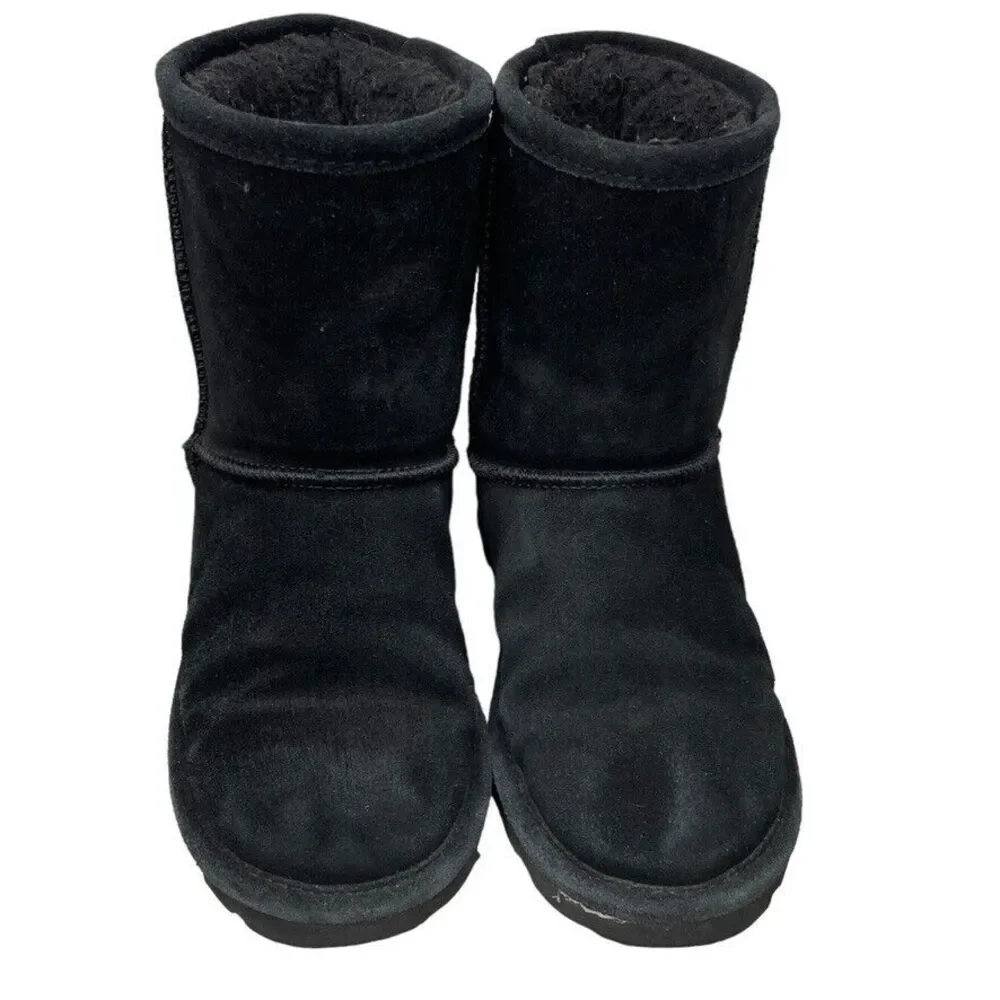 BearPaw Youth Elle Black Cow Suede Wool Blend Short Snow Boot Size 1 WIDE‎